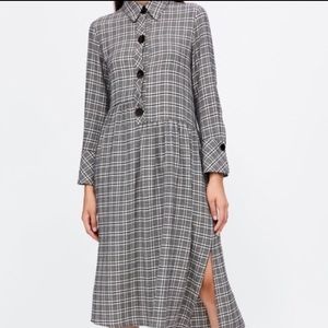 Zara basic plaid shirt dress small black long